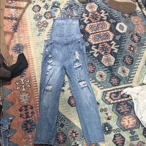 Distressed Light Blue Denim Overalls